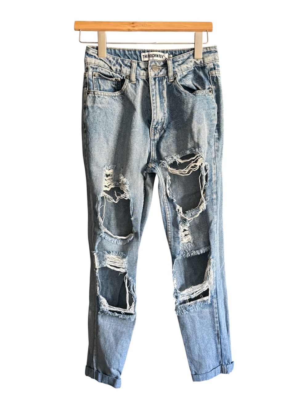 Distressed Light Blue Boyfriend Jeans —